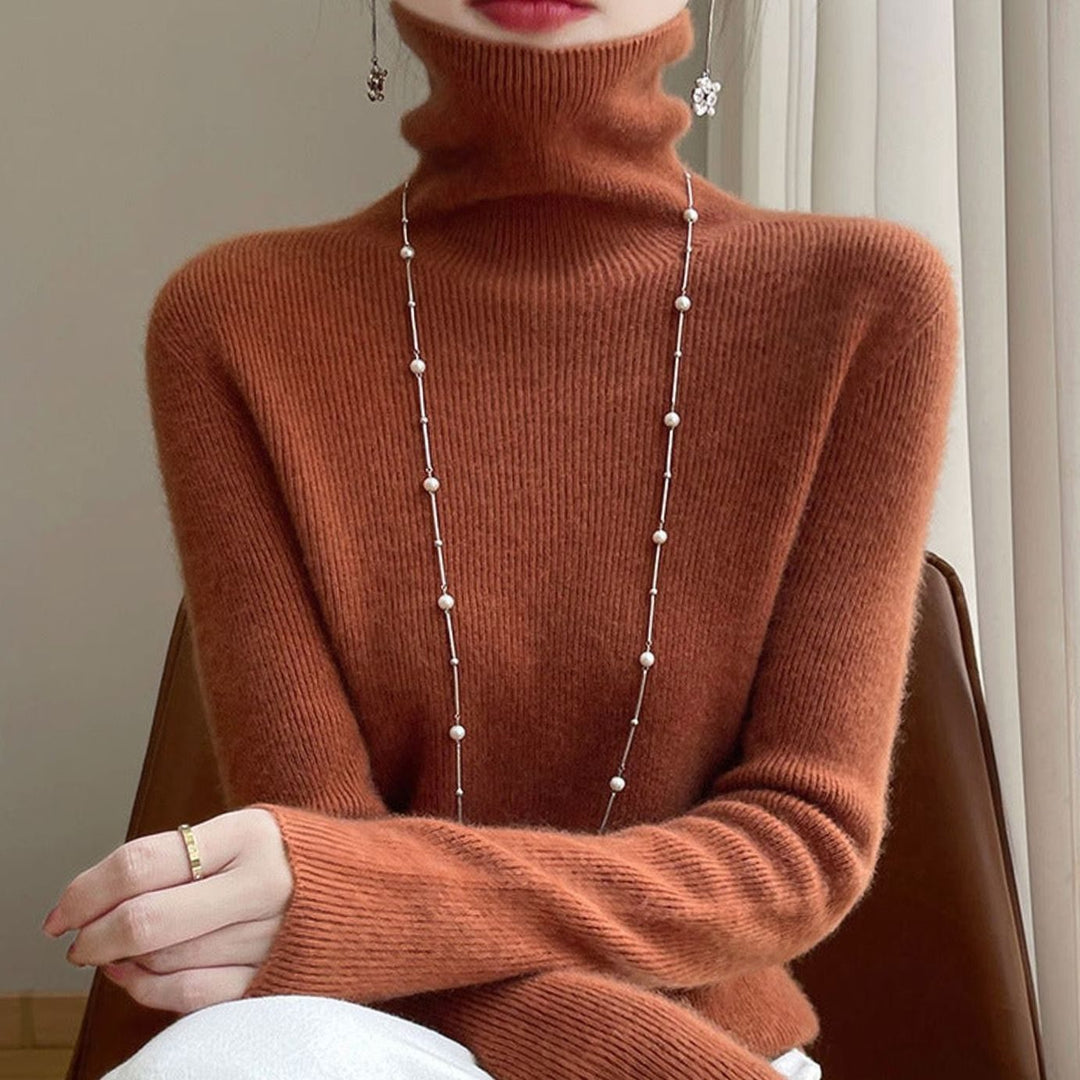 Women's Slim-Fit Ribbed Turtleneck Sweater - Light Caramel