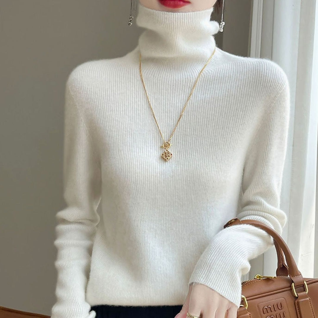 Women's Slim-Fit Ribbed Turtleneck Sweater - Ivory White