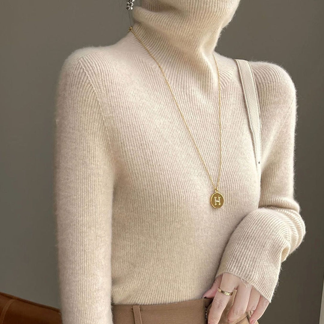 Women's Slim-Fit Ribbed Turtleneck Sweater - Suede Beige