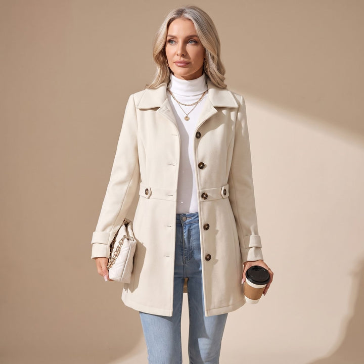 Women's Slim-Fit Single-Breasted Wool Coat Turn-Down Collar