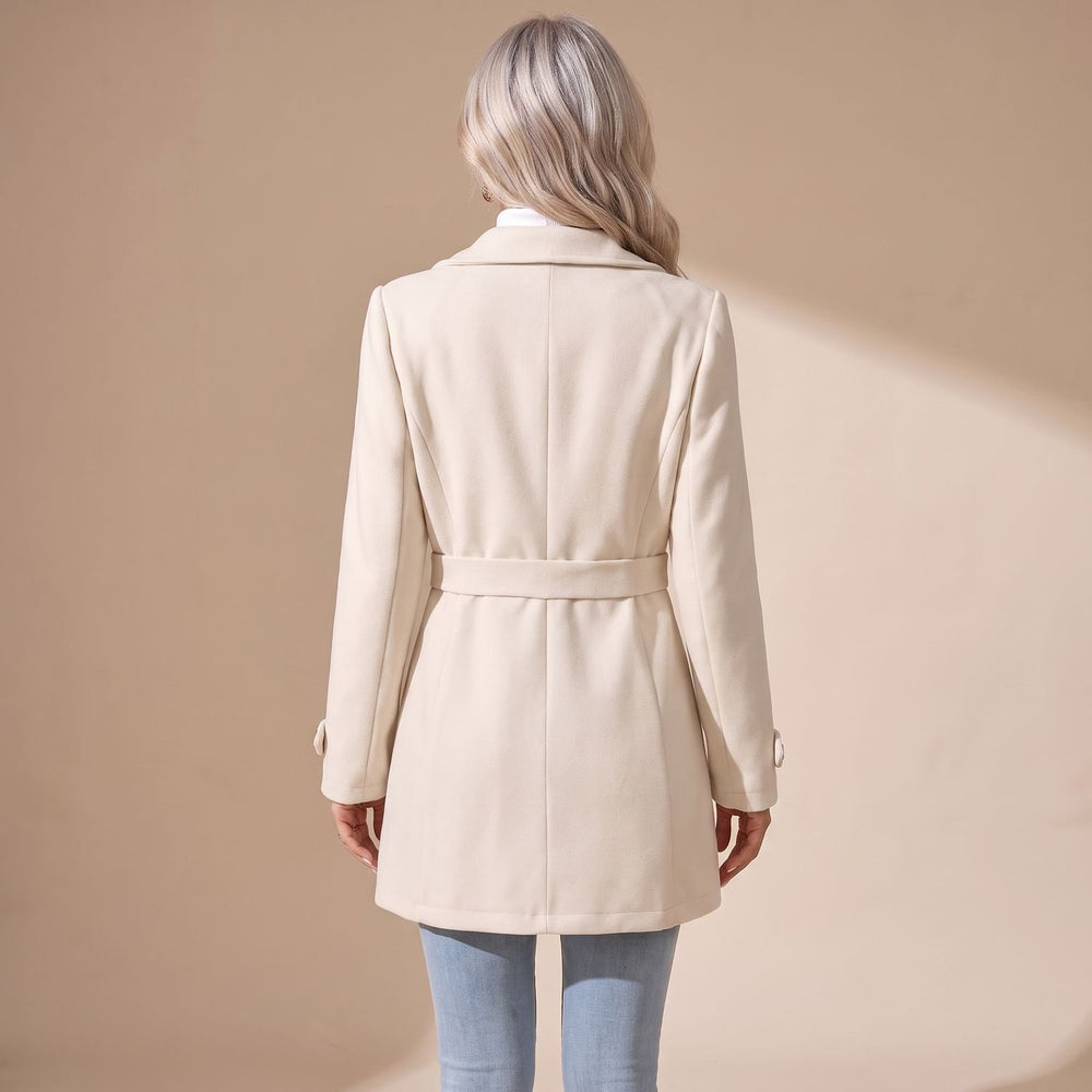 Women's Slim-Fit Single-Breasted Wool Coat Turn-Down Collar