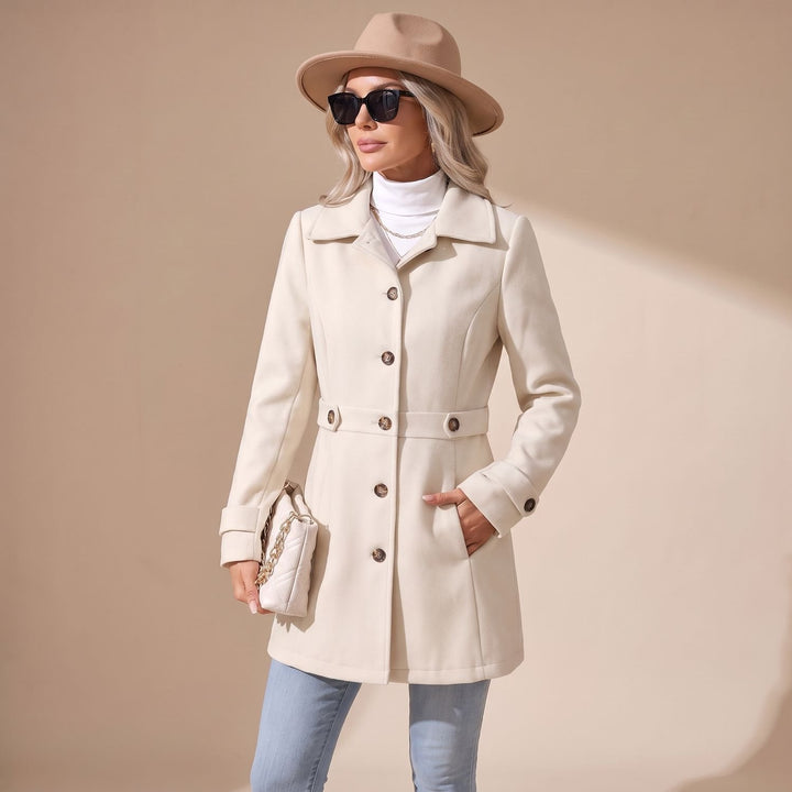 Women's Slim-Fit Single-Breasted Wool Coat Turn-Down Collar