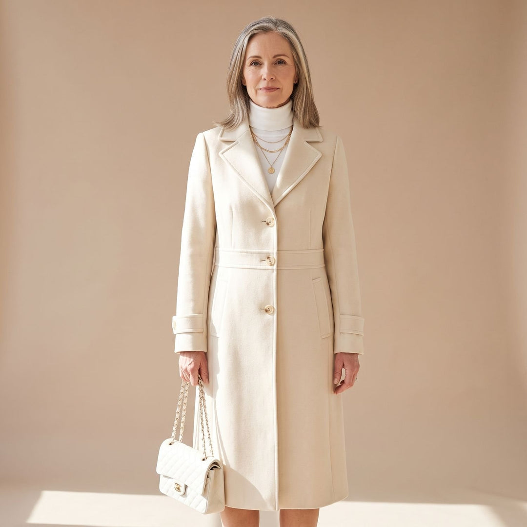Women's Slim-Fit Single-Breasted Wool Coat Turn-Down Collar - Light Beige