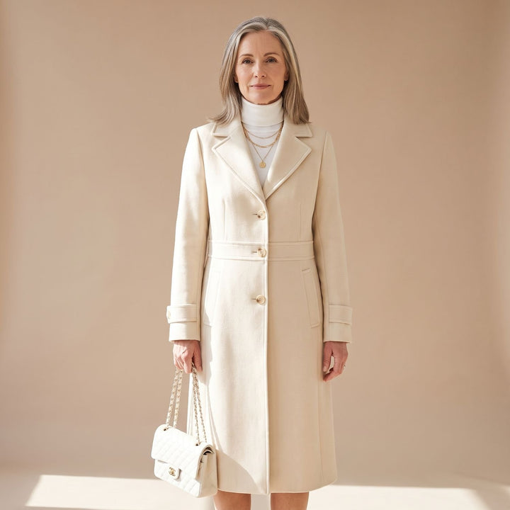 Women's Slim-Fit Single-Breasted Wool Coat Turn-Down Collar - Light Beige