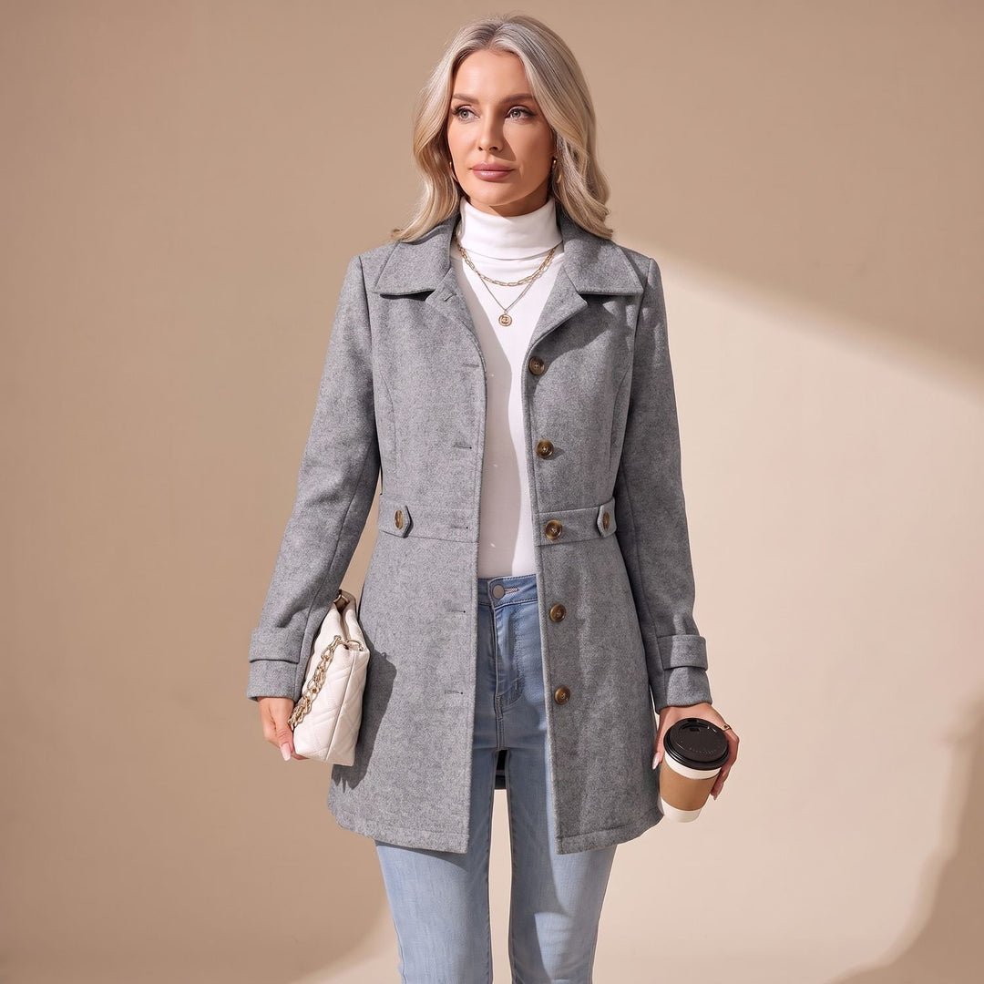 Women's Slim-Fit Single-Breasted Wool Coat Turn-Down Collar