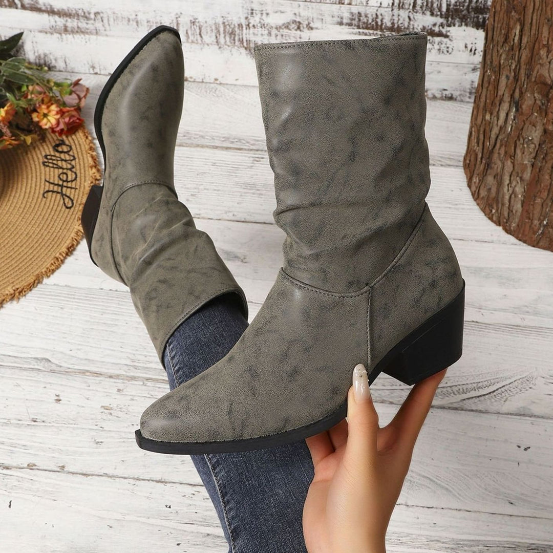 Women's Slouch Mid-Calf Block Heel Faux Leather Boots - Gray