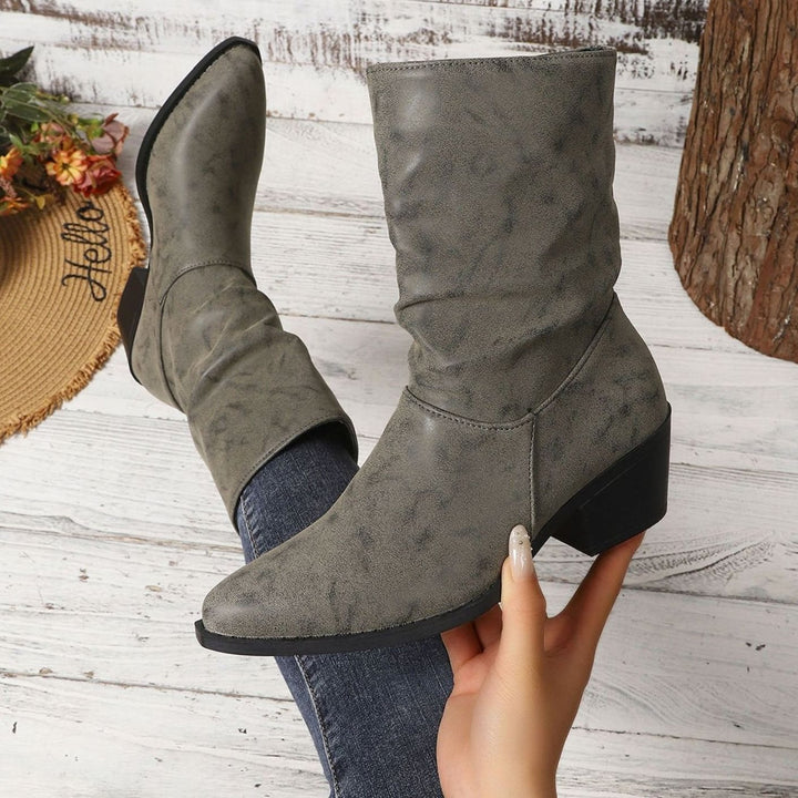 Women's Slouch Mid-Calf Block Heel Faux Leather Boots - Gray