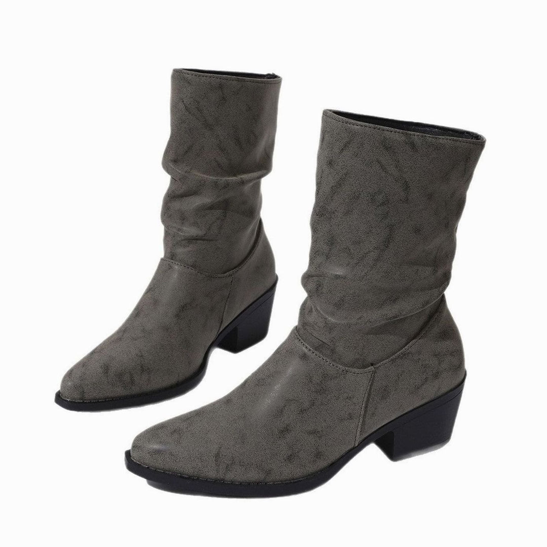 Women's Slouch Mid-Calf Block Heel Faux Leather Boots