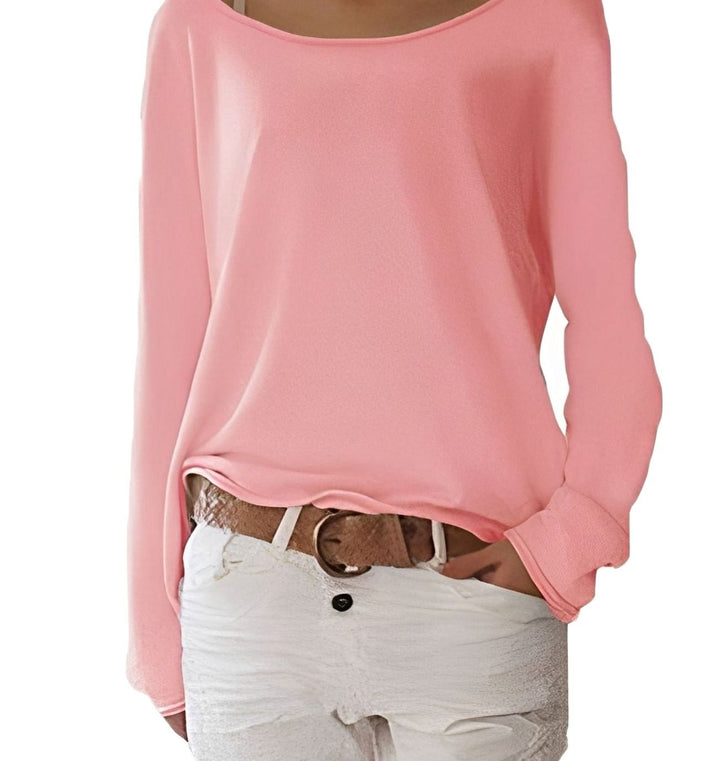 Women's Slouchy Off-the-Shoulder Long Sleeve Sweater - Pink