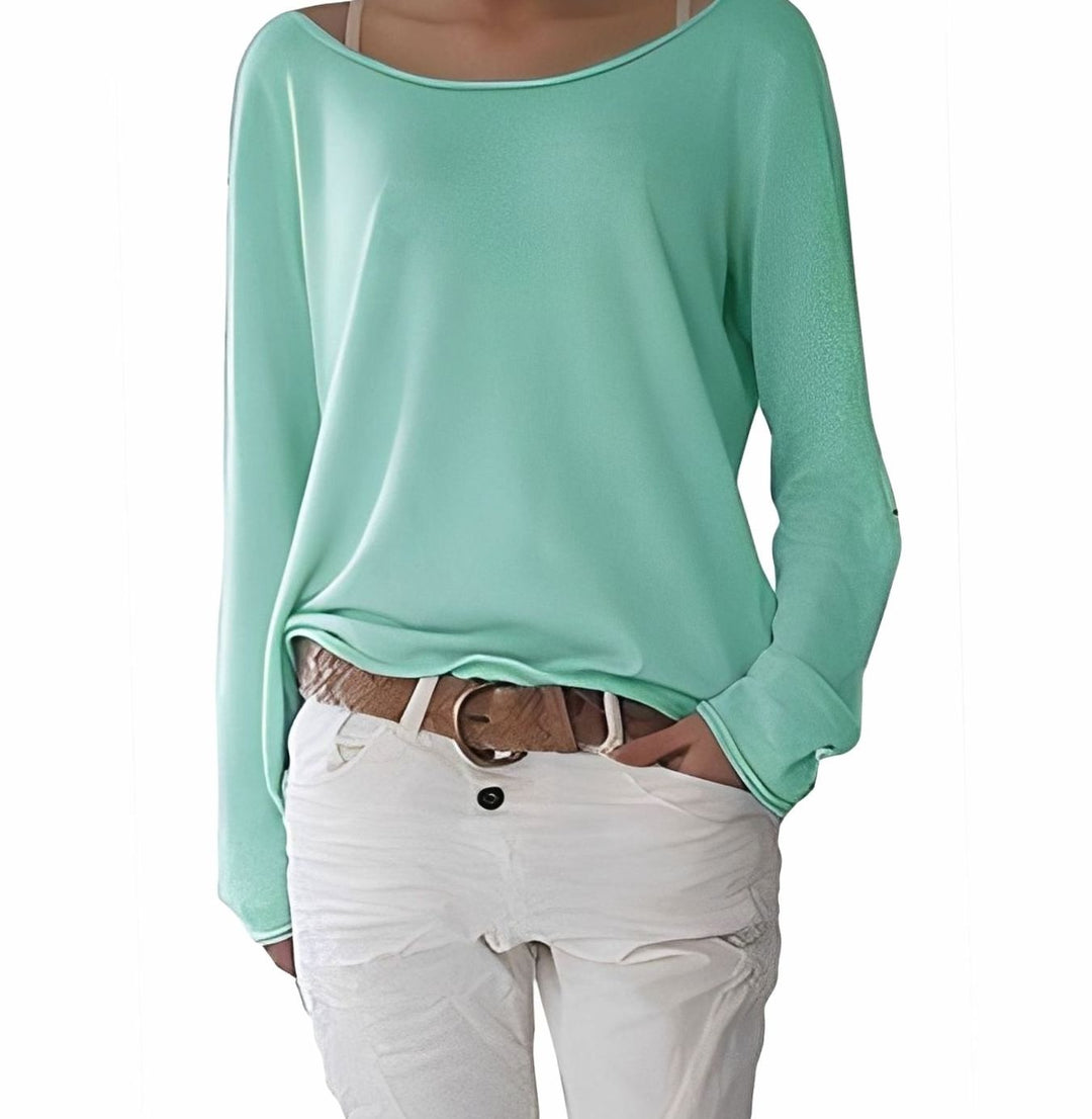 Women's Slouchy Off-the-Shoulder Long Sleeve Sweater - Green