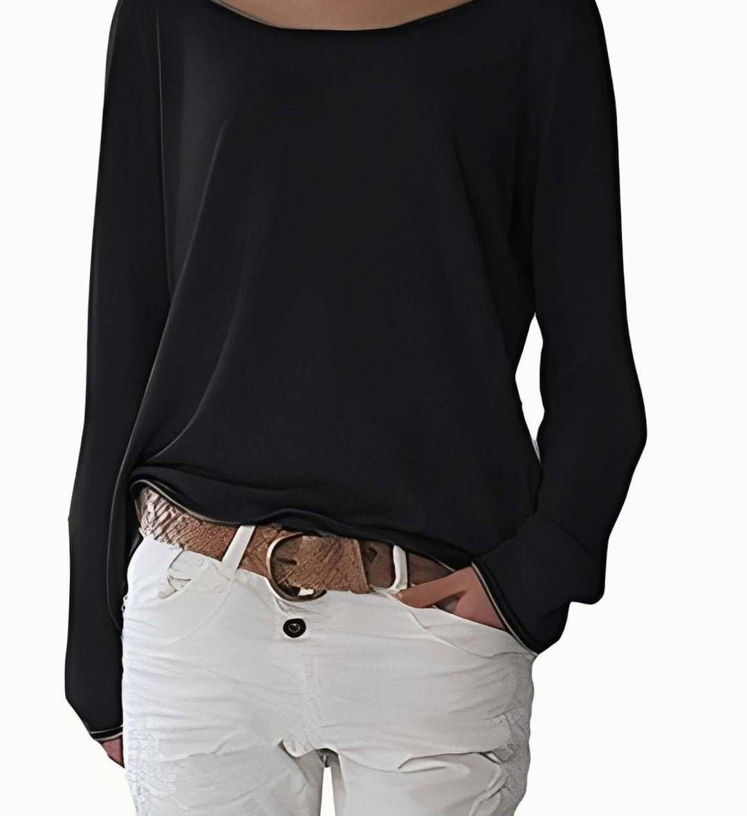 Women's Slouchy Off-the-Shoulder Long Sleeve Sweater - Black
