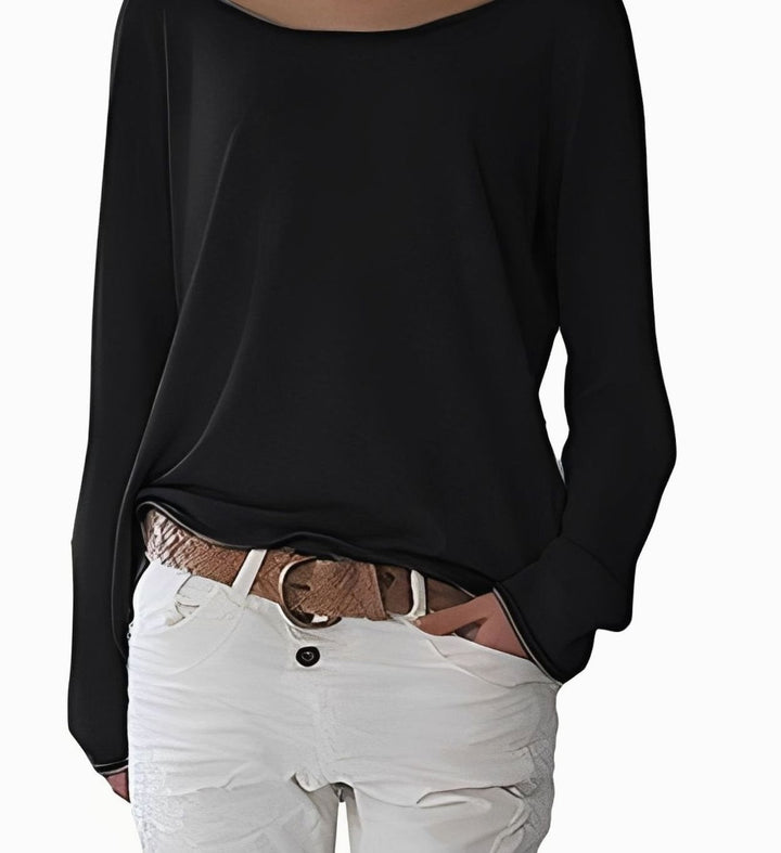Women's Slouchy Off-the-Shoulder Long Sleeve Sweater - Black