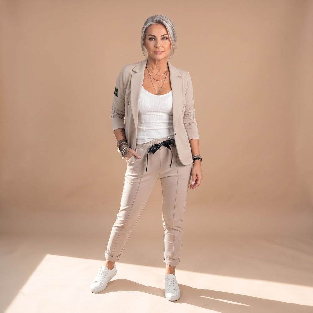 Women's Solid Color Two Piece Set Blazer Jogger Pants Suit