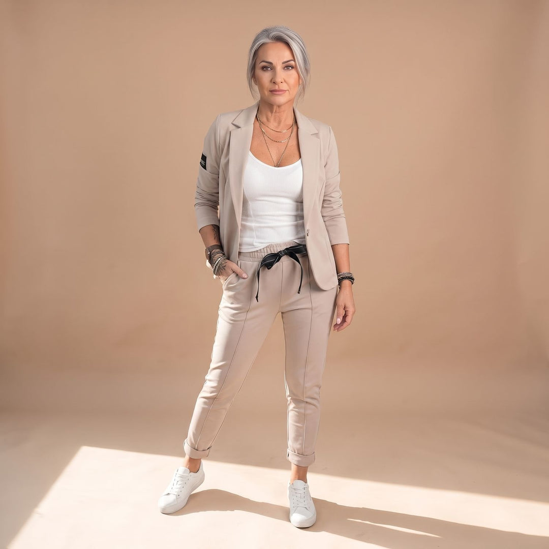 Women's Solid Color Two Piece Set Blazer Jogger Pants Suit