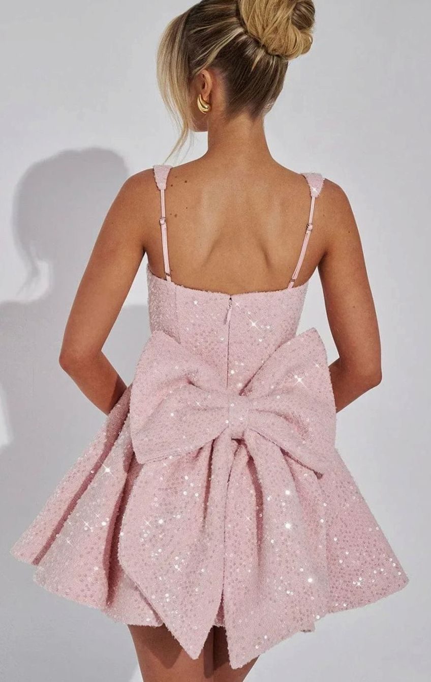 Women's Sparkly Sequin Fit-and-Flare Bow Mini Dress