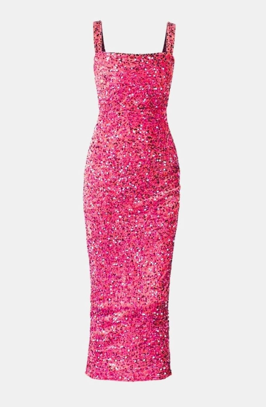 Women's Square Neck All-Over Sequin Slim-Fit Midi Dress - Pink