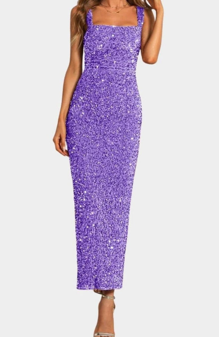 Women's Square Neck All-Over Sequin Slim-Fit Midi Dress