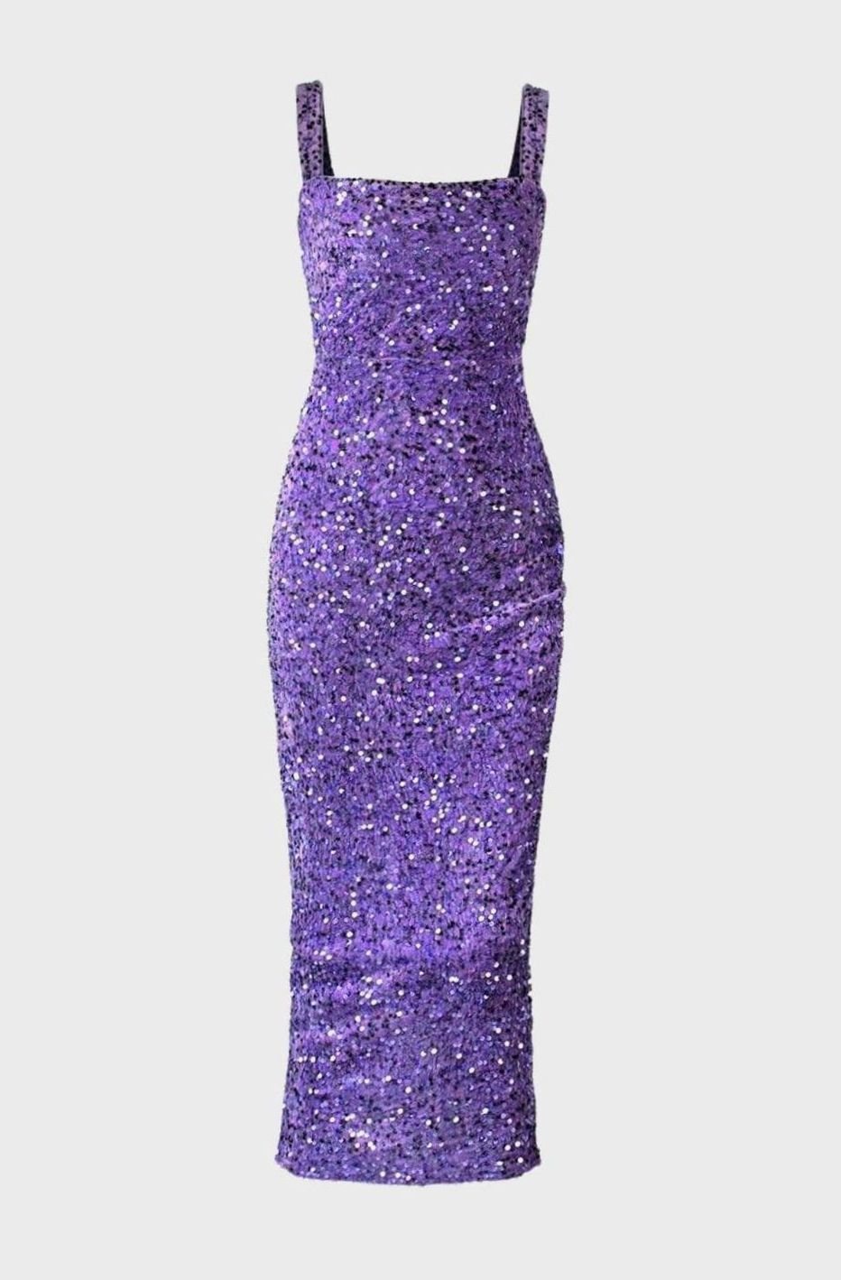 Women's Square Neck All-Over Sequin Slim-Fit Midi Dress - Purple