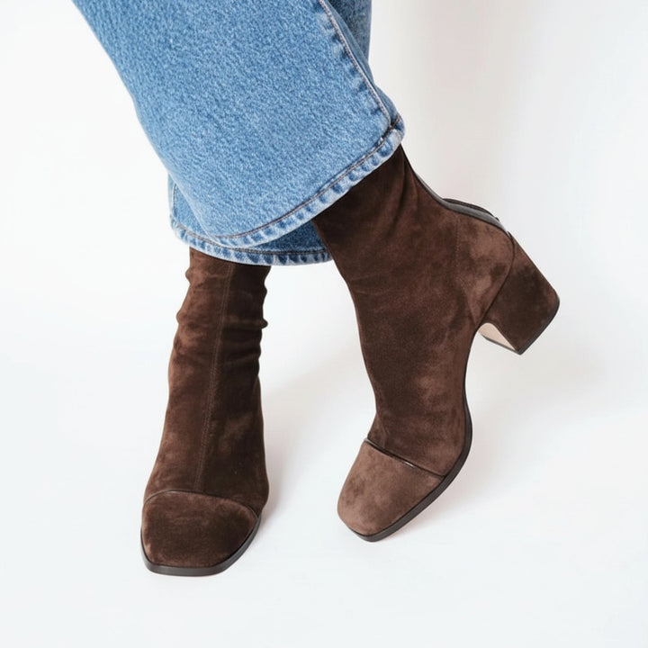 Women's Square-Toe Suede Block-Heel Ankle Boots
