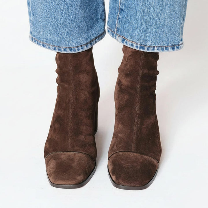 Women's Square-Toe Suede Block-Heel Ankle Boots