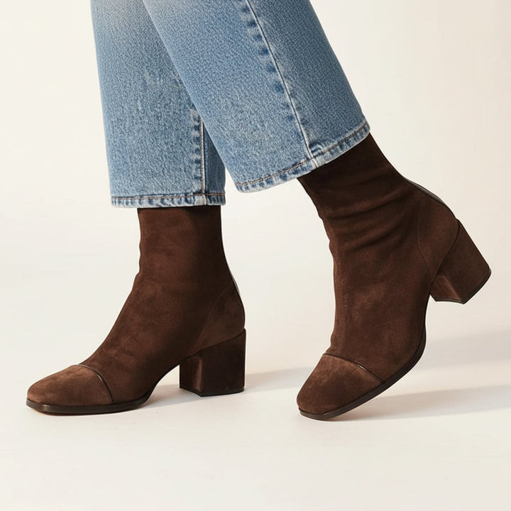 Women's Square-Toe Suede Block-Heel Ankle Boots