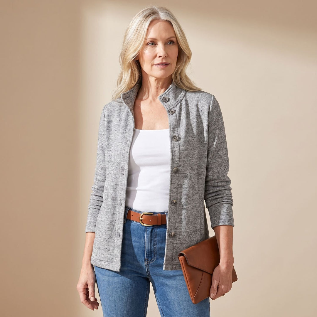 Women's Stand-Collar Button-Front Longline Blazer Jacket