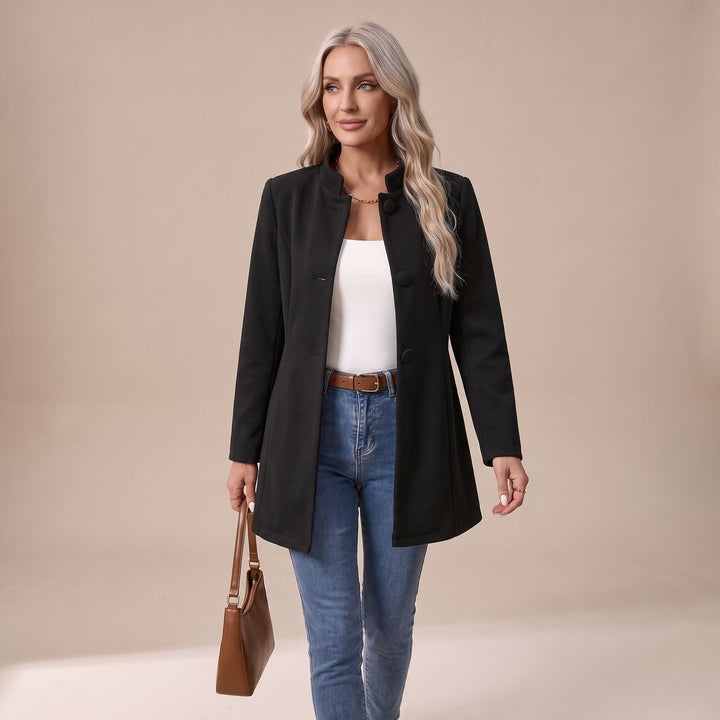 Women's Stand-Collar Button-Front Longline Blazer Jacket