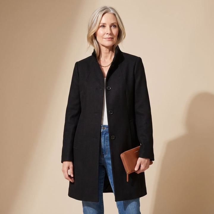 Women's Stand-Collar Button-Front Longline Blazer Jacket