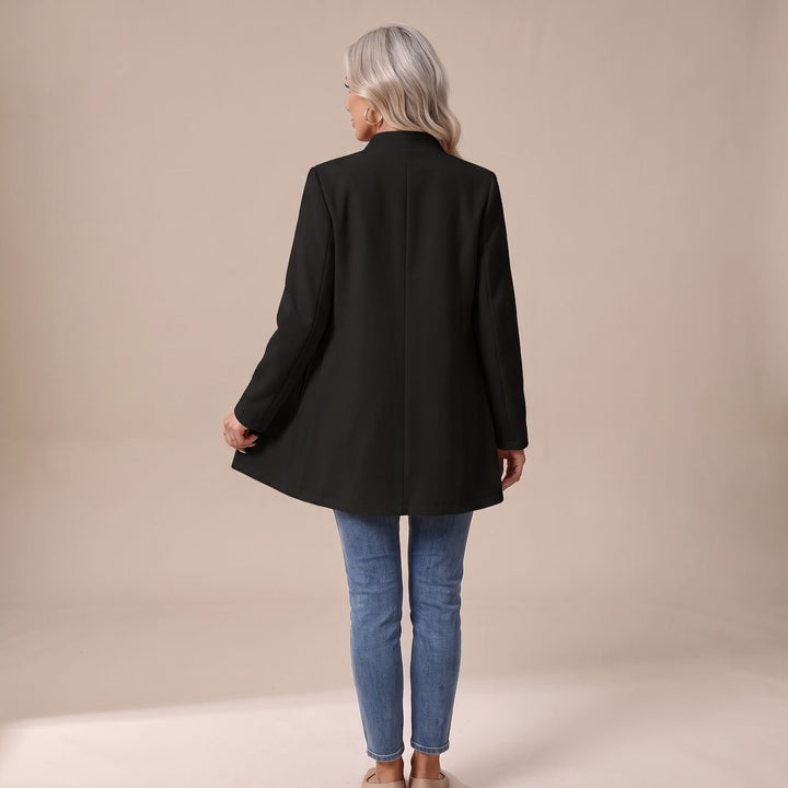 Women's Stand-Collar Button-Front Longline Blazer Jacket