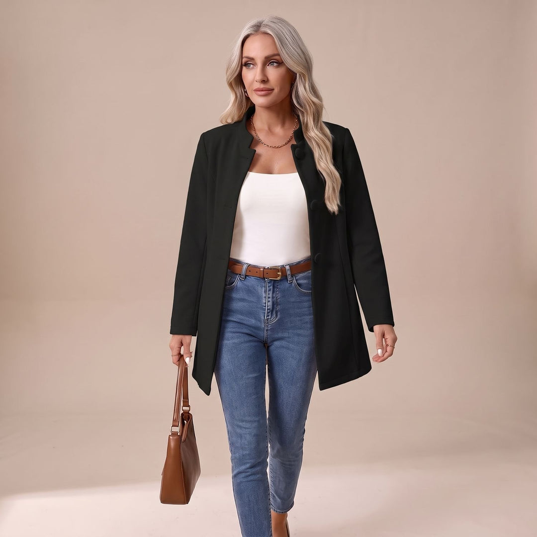 Women's Stand-Collar Button-Front Longline Blazer Jacket