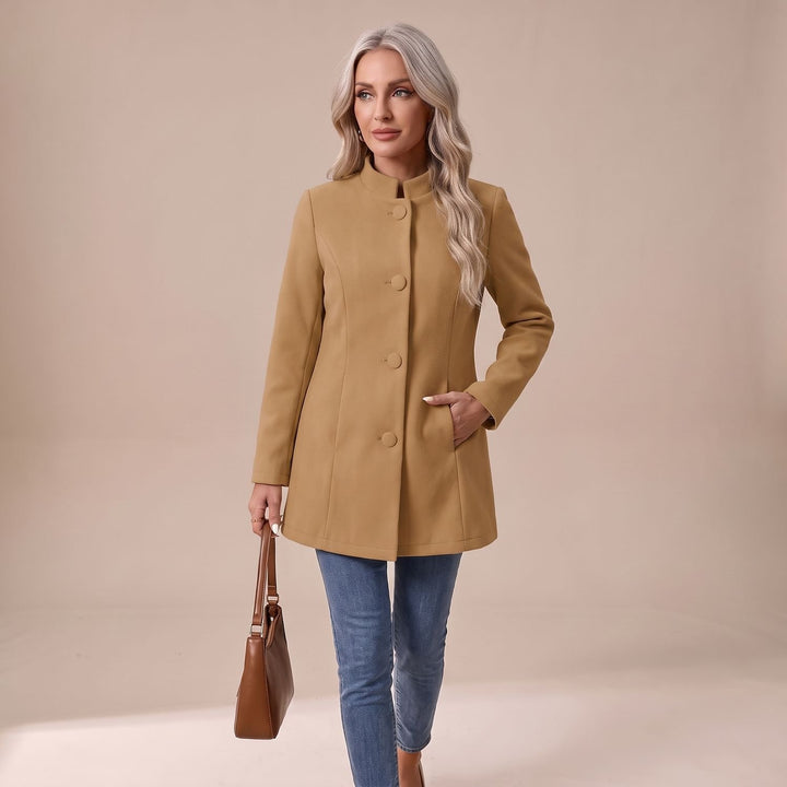 Women's Stand-Collar Button-Front Longline Blazer Jacket