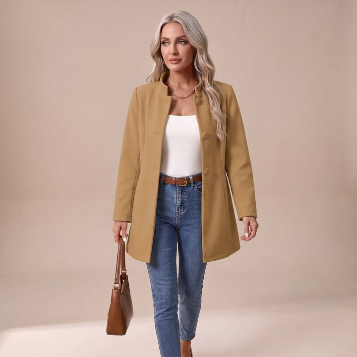 Women's Stand-Collar Button-Front Longline Blazer Jacket