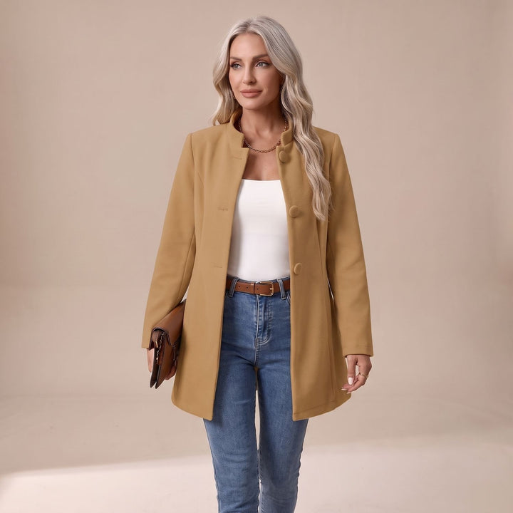 Women's Stand-Collar Button-Front Longline Blazer Jacket