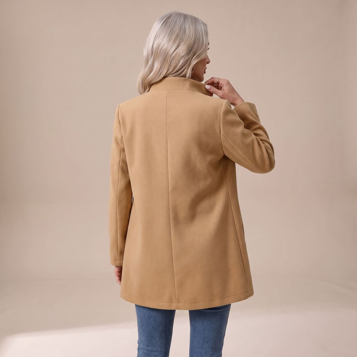 Women's Stand-Collar Button-Front Longline Blazer Jacket
