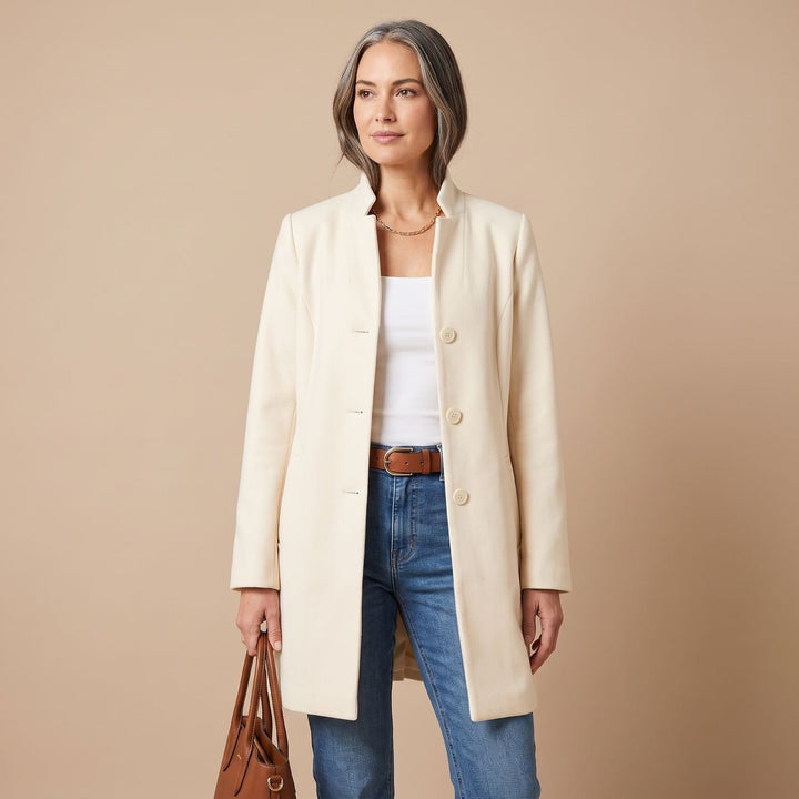 Women's Stand-Collar Button-Front Longline Blazer Jacket