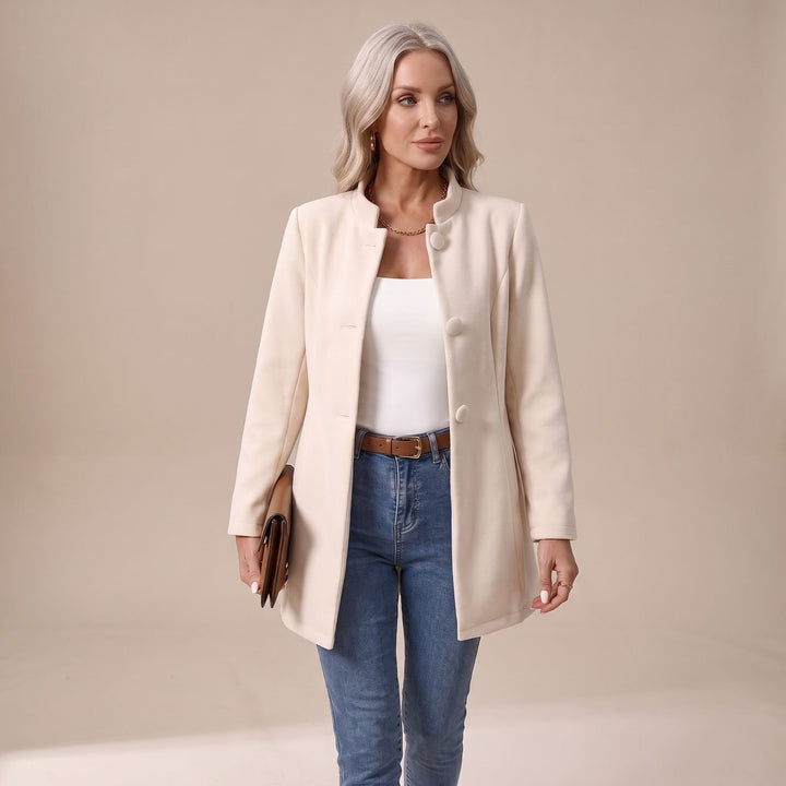 Women's Stand-Collar Button-Front Longline Blazer Jacket