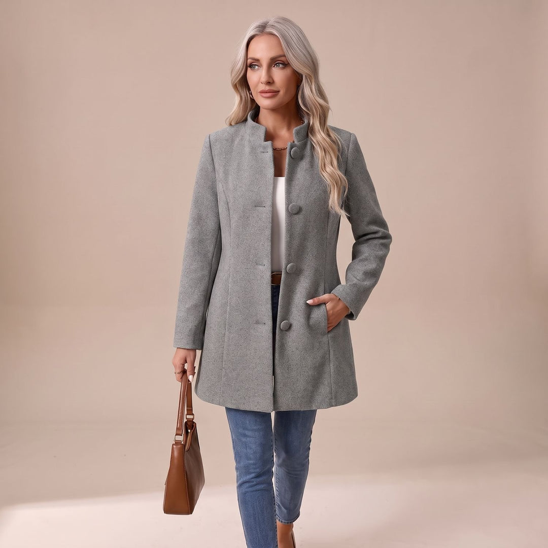 Women's Stand-Collar Button-Front Longline Blazer Jacket