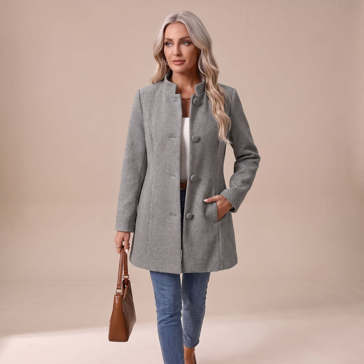 Women's Stand-Collar Button-Front Longline Blazer Jacket