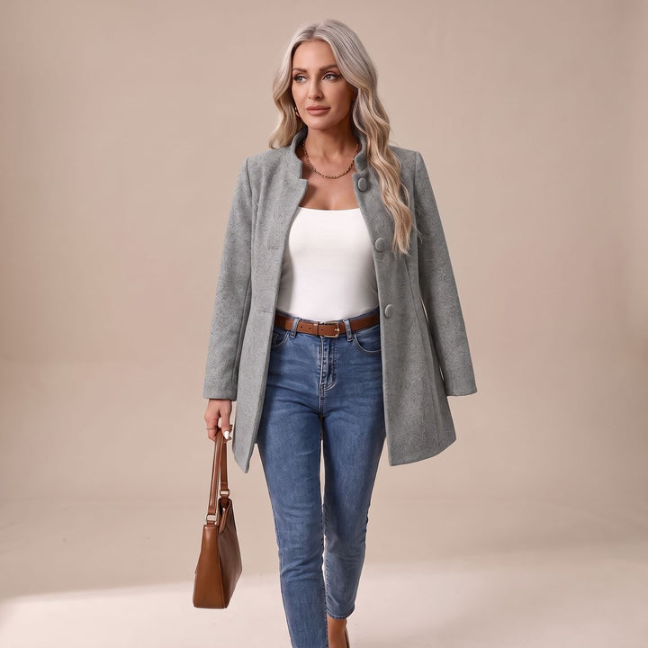 Women's Stand-Collar Button-Front Longline Blazer Jacket