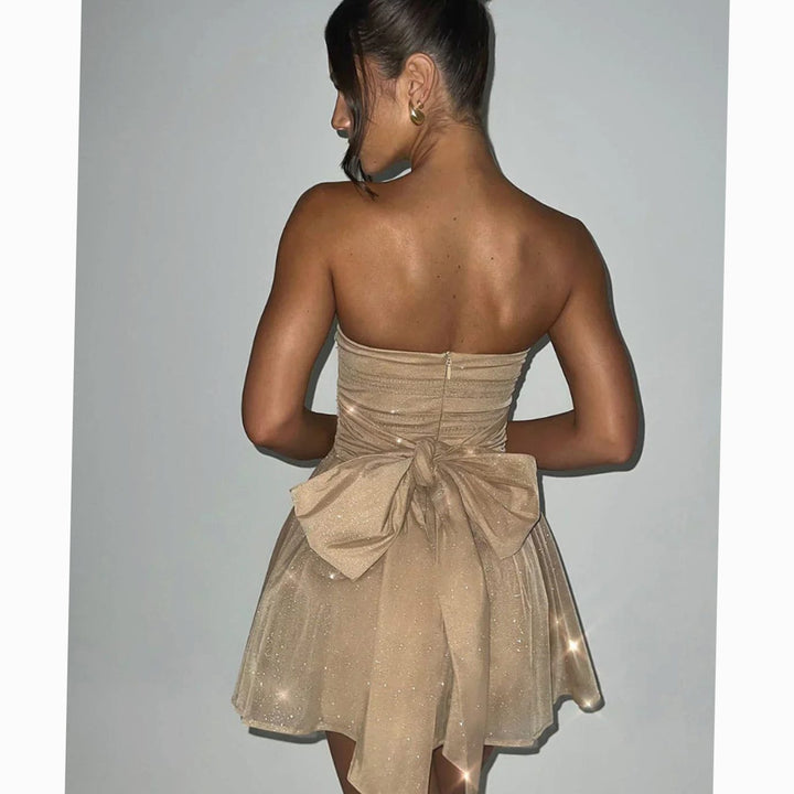 Women's Strapless Glitter Sequin Dress Flared Mini Skater