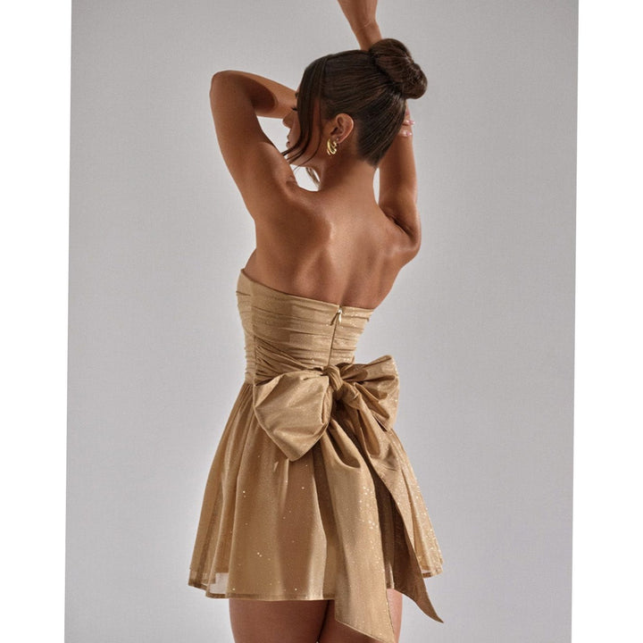 Women's Strapless Glitter Sequin Dress Flared Mini Skater