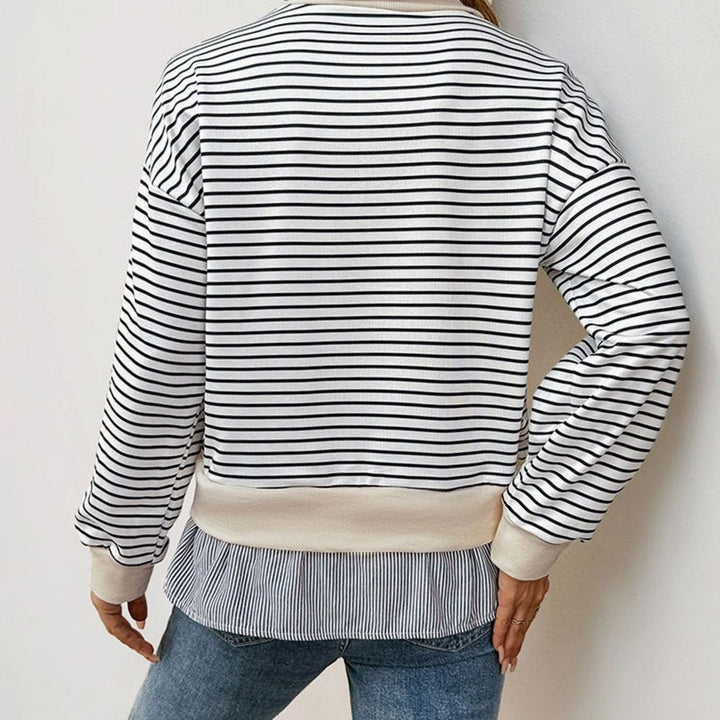 Women's Striped Sweatshirt Mock Neck Ruffle Hem Pullover