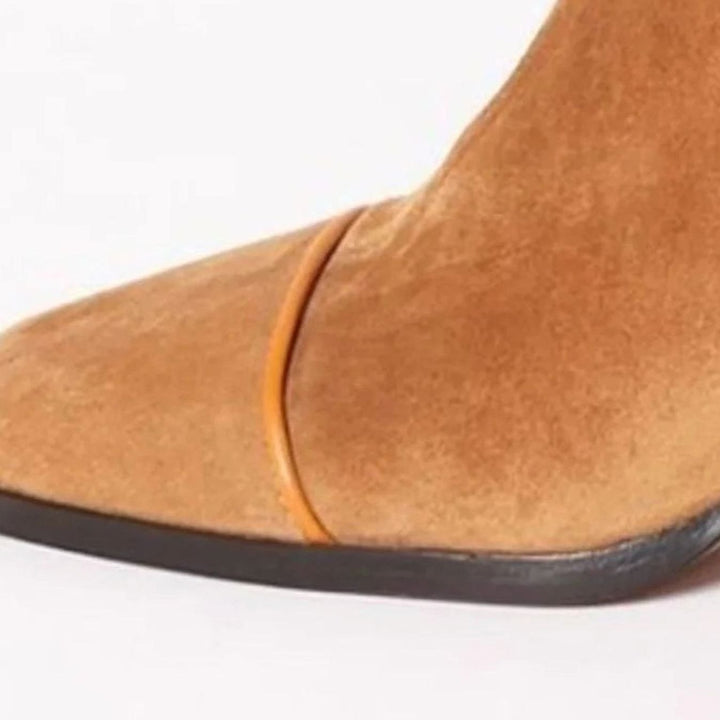 Women's Suede Block-Heel Leopard-Toe Zip Ankle Boots
