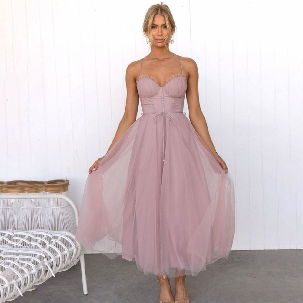 Women's Sweetheart Corset Tulle Midi Cocktail Dress