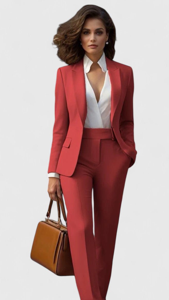 Women's Tailored Business Suit Set Professional Blazer Trousers - Coral