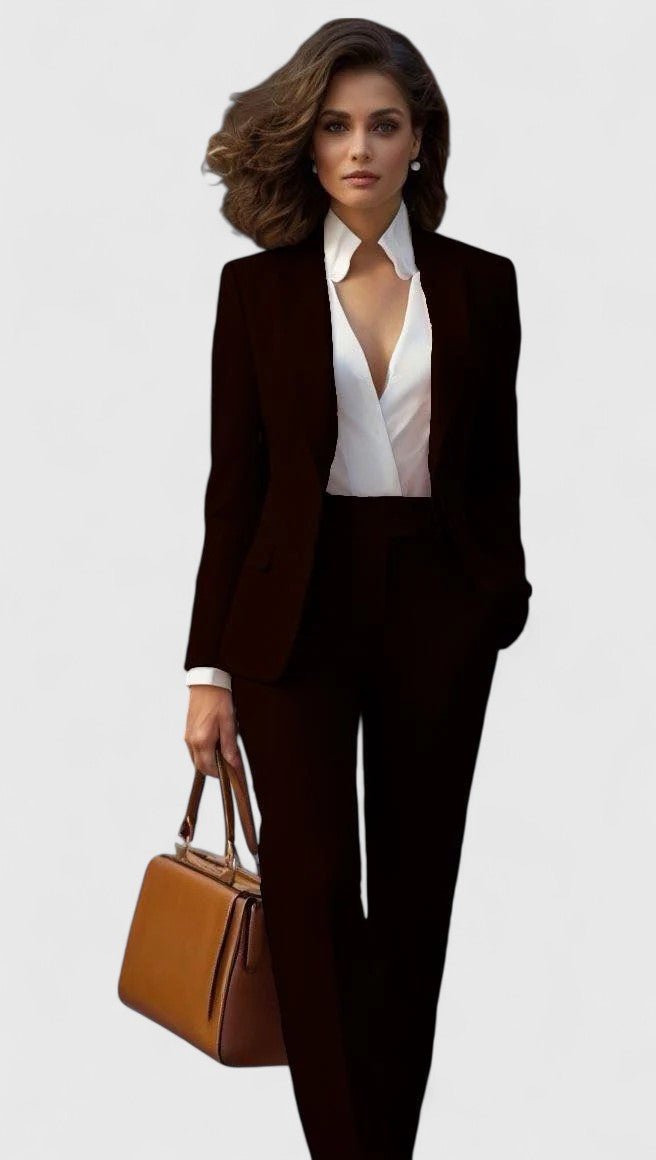 Women's Tailored Business Suit Set Professional Blazer Trousers - Black