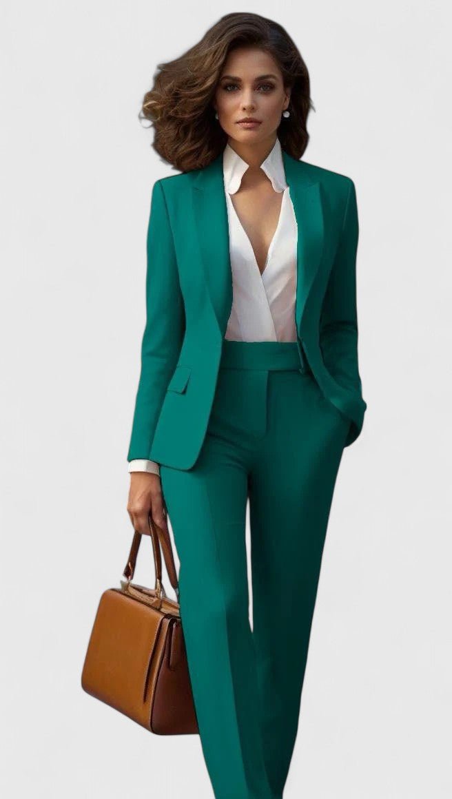 Women's Tailored Business Suit Set Professional Blazer Trousers - Green