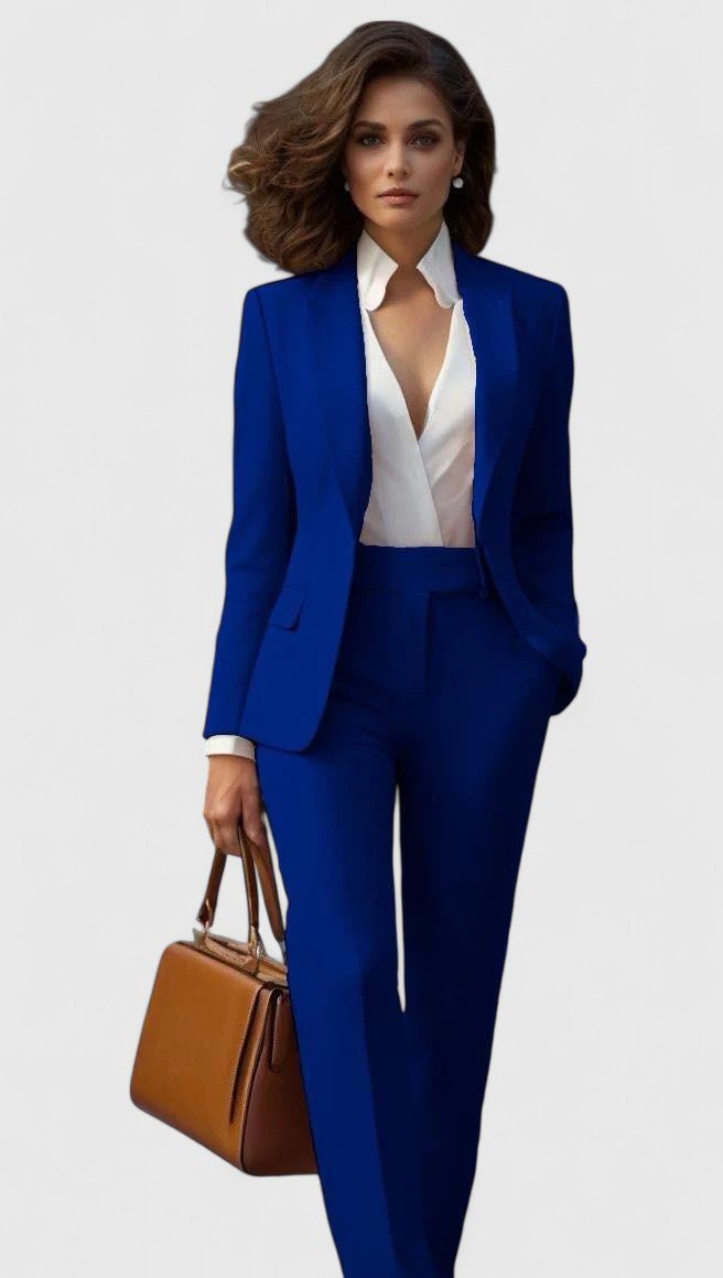Women's Tailored Business Suit Set Professional Blazer Trousers - Blue