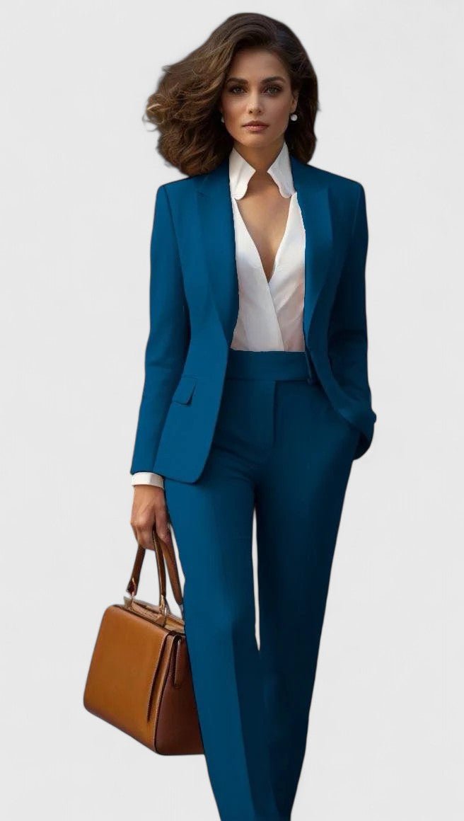 Women's Tailored Business Suit Set Professional Blazer Trousers - Petrol