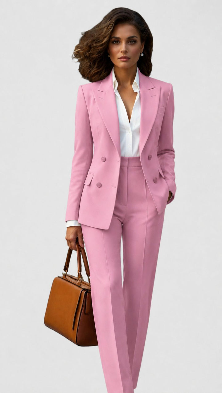 Women's Tailored Business Suit Set Professional Blazer Trousers - Pink